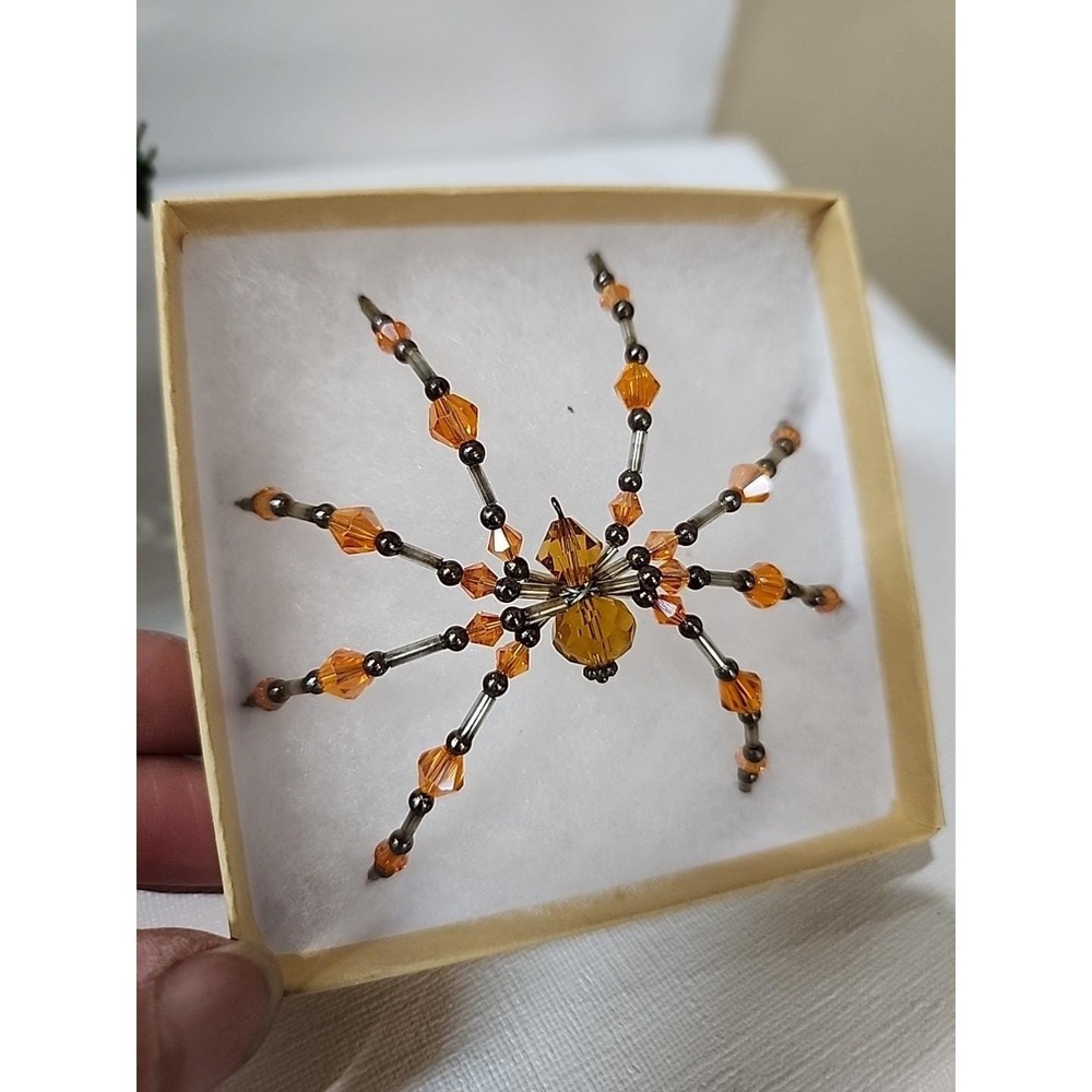 Christmas Spider Ornament  Hand Crafted One Of A Kind ‎ Orange And Silver